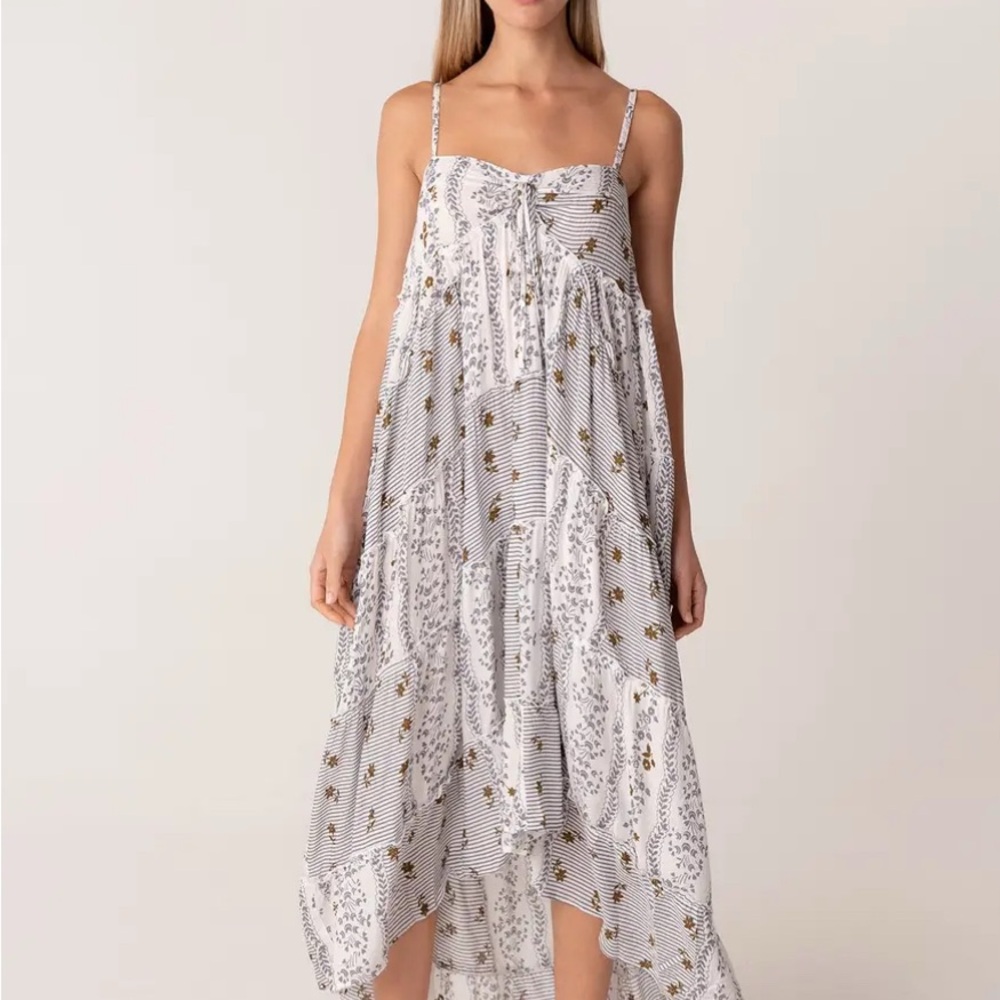 lovestitch White Floral High-Low Spaghetti Strap Maxi Dress